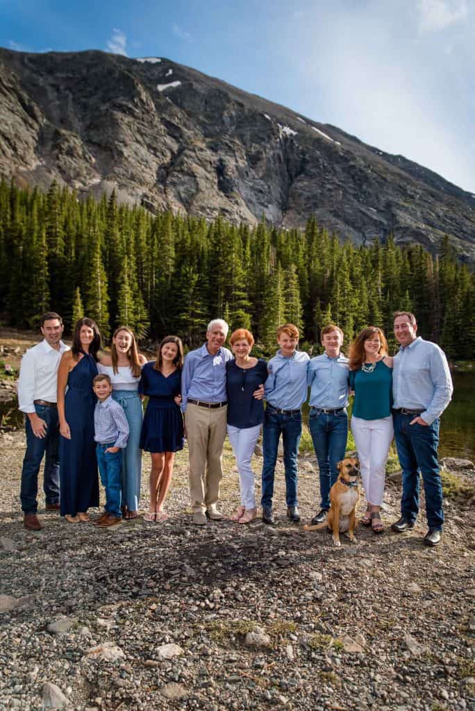 Extended family group photo at Blue Lakes in Breckenridge, Colorado