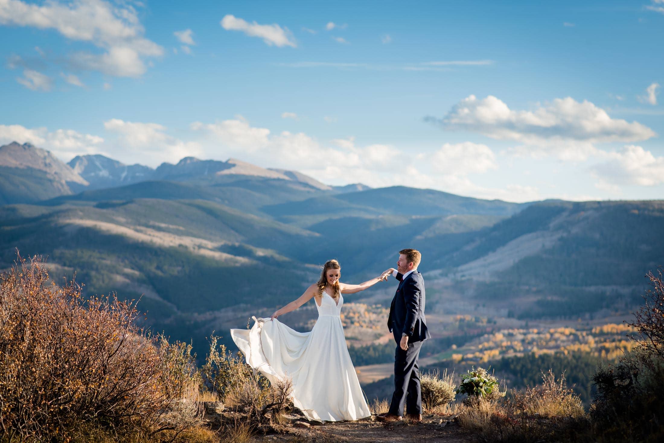 a couple elopes in Vail and adventures in the mountains for portraits after