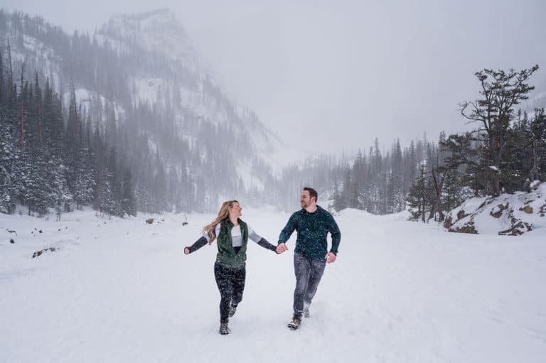 Winter Hiking Engagement Photography in RMNP | Estes Park, Colorado