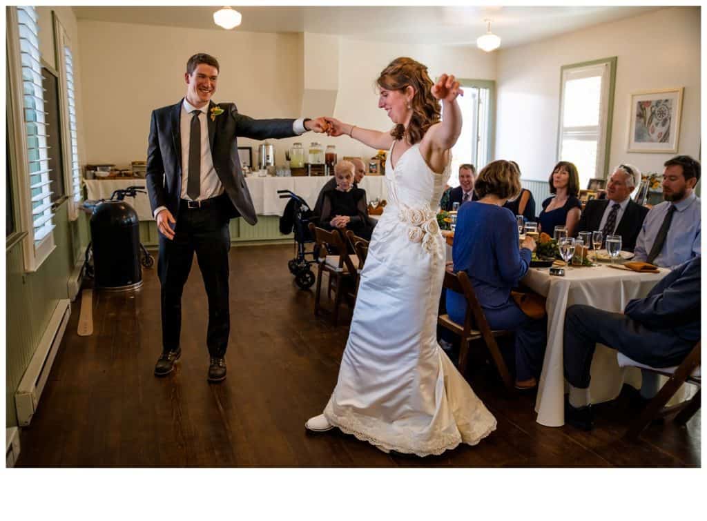 a couple dances at their intimate wedding at Chatfield farms in Colorado