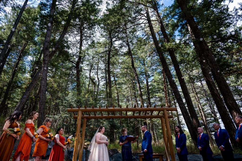 View of the upper ceremony site at Pines of Genesee Wedding Venue in Colorado