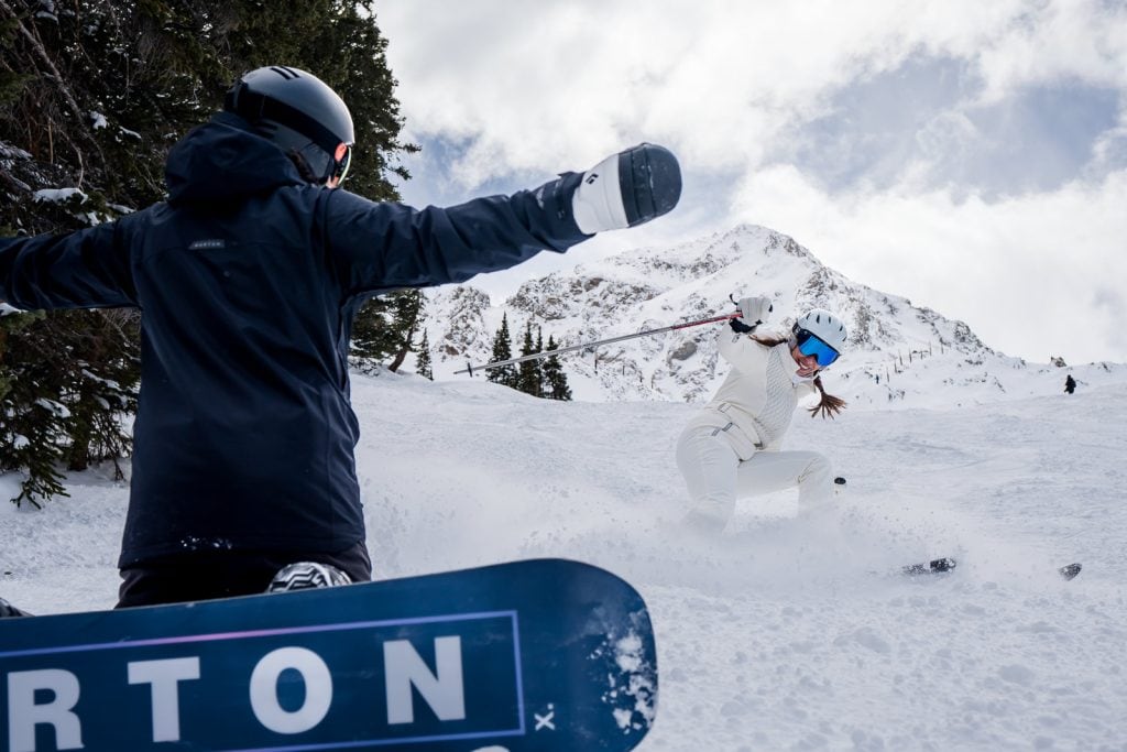 Araphoe Basin Ski Wedding Couple has fun on the slopes after their ceremony